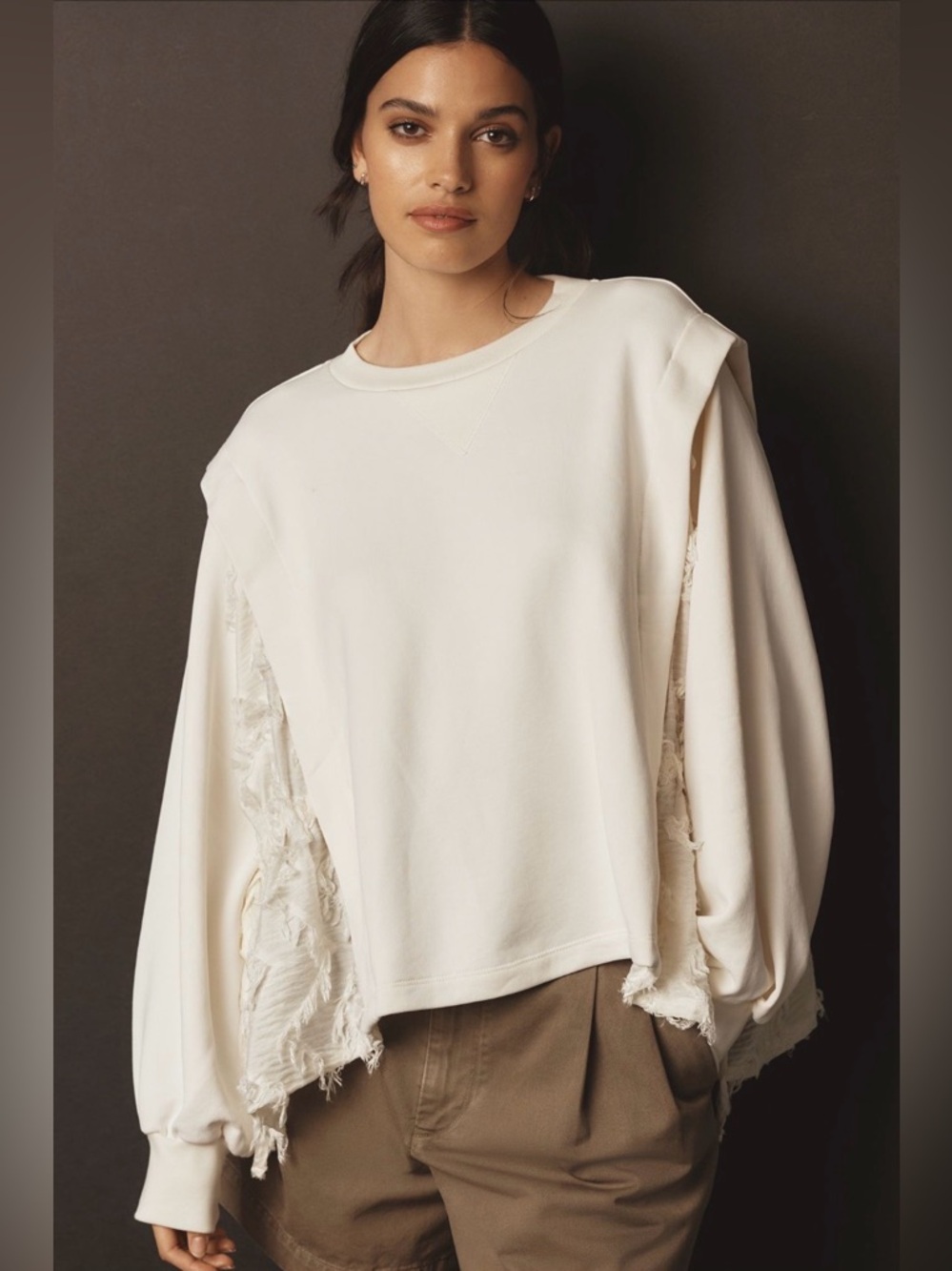 Anthropology Twofer Sweatshirt in Ivory Size M